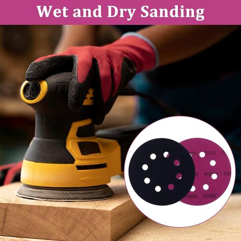 cobee 100 Pcs 5 Inch Hook & Loop Sanding Discs, Wet Dry Sandpaper 400/600/800/1000/1500/2000/3000/5000/7000/10000 Grit with 2 Interface Pads Orbital Sander Discs for Wood Metal Polishing in Saudi Arabia