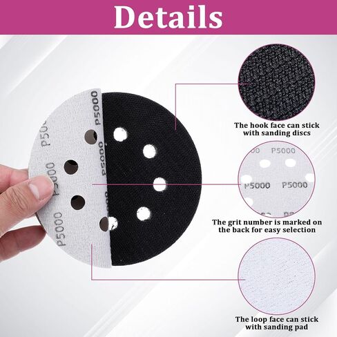 cobee 100 Pcs 5 Inch Hook & Loop Sanding Discs, Wet Dry Sandpaper 400/600/800/1000/1500/2000/3000/5000/7000/10000 Grit with 2 Interface Pads Orbital Sander Discs for Wood Metal Polishing in Saudi Arabia