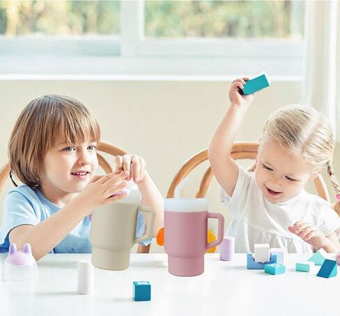 PANDAEAR ​​2 Pack Kids Kids Tumbler Silicone Toddler Cup with Straw and Handle ، Cup 9.5 oz مقاومة للانسكاب للطفل ، خالي in Kuwait