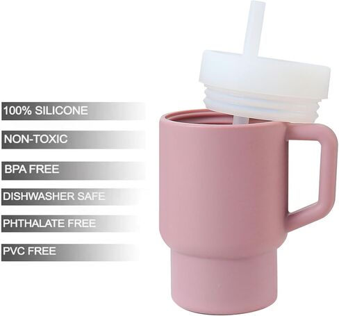 PANDAEAR ​​2 Pack Kids Kids Tumbler Silicone Toddler Cup with Straw and Handle ، Cup 9.5 oz مقاومة للانسكاب للطفل ، خالي in Kuwait
