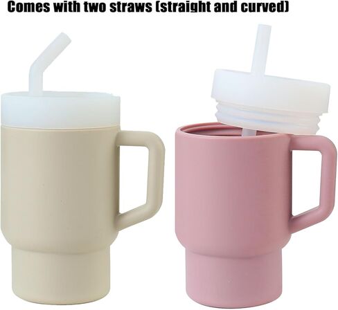 PANDAEAR ​​2 Pack Kids Kids Tumbler Silicone Toddler Cup with Straw and Handle ، Cup 9.5 oz مقاومة للانسكاب للطفل ، خالي in Kuwait