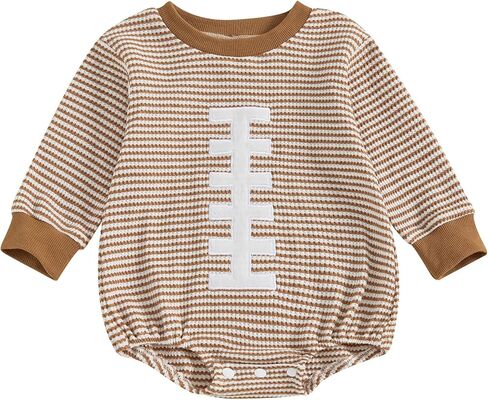 Baby Boy Girl Football Outfit Embroidery Stripe Sweatshirt Romper Waffle Long Sleeve Bodysuit Top Fall Clothes in Saudi Arabia