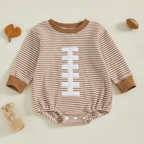 Baby Boy Girl Football Outfit Embroidery Stripe Sweatshirt Romper Waffle Long Sleeve Bodysuit Top Fall Clothes in Saudi Arabia