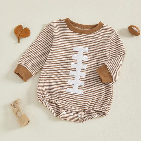Baby Boy Girl Football Outfit Embroidery Stripe Sweatshirt Romper Waffle Long Sleeve Bodysuit Top Fall Clothes in Saudi Arabia