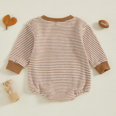Baby Boy Girl Football Outfit Embroidery Stripe Sweatshirt Romper Waffle Long Sleeve Bodysuit Top Fall Clothes in Saudi Arabia