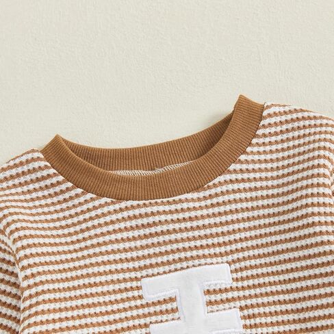 Baby Boy Girl Football Outfit Embroidery Stripe Sweatshirt Romper Waffle Long Sleeve Bodysuit Top Fall Clothes in Saudi Arabia