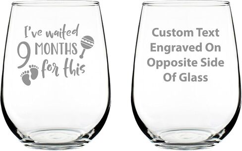 Waited 9 Months For This - Funny New Mom Stemless Wine Glass - Gift Glasses for Expectant Moms and Post Pregnancy Gifts - Large 17 Ounce in Kuwait
