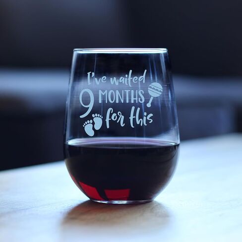 Waited 9 Months For This - Funny New Mom Stemless Wine Glass - Gift Glasses for Expectant Moms and Post Pregnancy Gifts - Large 17 Ounce in Kuwait