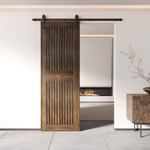 Homacer 48 in. x 84 in. Vertical Stripe Design Dark Walnut Finished & Unassembled Pine Wood Barn Door (Interior Use Only) in Saudi Arabia