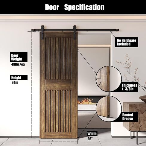 Homacer 48 in. x 84 in. Vertical Stripe Design Dark Walnut Finished & Unassembled Pine Wood Barn Door (Interior Use Only) in Saudi Arabia