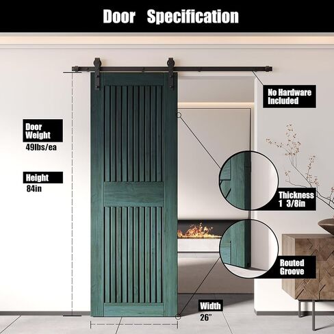 Homacer 48 in. x 84 in. Vertical Stripe Design Royal Pine Finished & Unassembled Pine Wood Barn Door (Interior Use Only) in Saudi Arabia