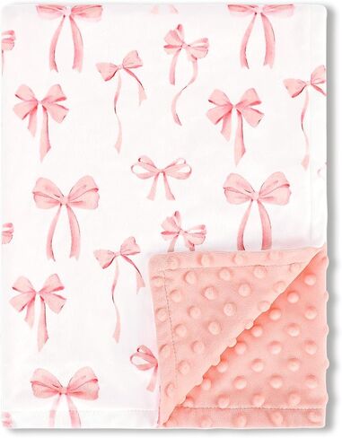 Baby Blankets for Girls, Toddler Newborn Blanket Double Layer with Dotted Backing Crib Receiving Blanket for Toddler Nursery Bed Blanket, Pink Bow, 30x40 Inches in Kuwait