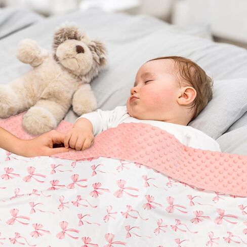 Baby Blankets for Girls, Toddler Newborn Blanket Double Layer with Dotted Backing Crib Receiving Blanket for Toddler Nursery Bed Blanket, Pink Bow, 30x40 Inches in Kuwait