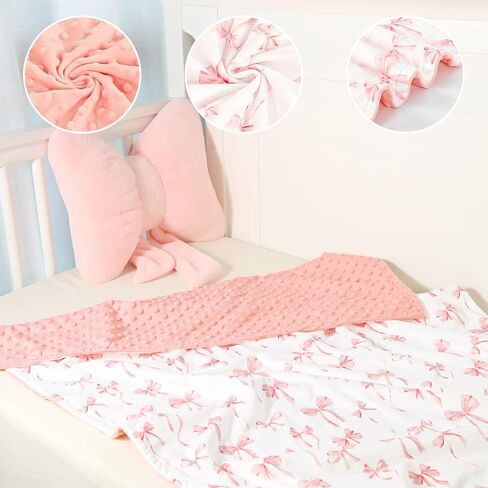 Baby Blankets for Girls, Toddler Newborn Blanket Double Layer with Dotted Backing Crib Receiving Blanket for Toddler Nursery Bed Blanket, Pink Bow, 30x40 Inches in Kuwait