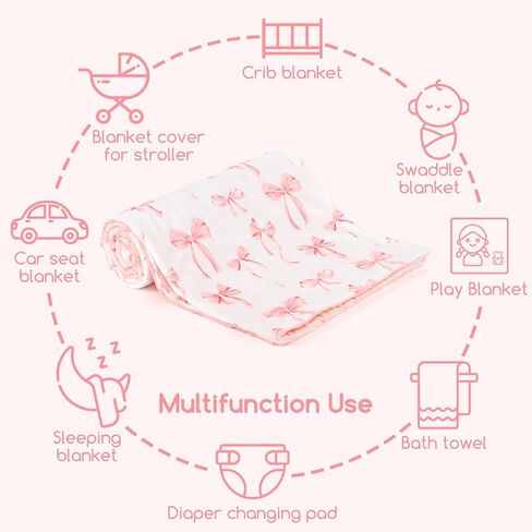Baby Blankets for Girls, Toddler Newborn Blanket Double Layer with Dotted Backing Crib Receiving Blanket for Toddler Nursery Bed Blanket, Pink Bow, 30x40 Inches in Kuwait