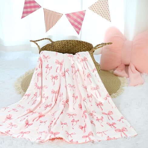 Baby Blankets for Girls, Toddler Newborn Blanket Double Layer with Dotted Backing Crib Receiving Blanket for Toddler Nursery Bed Blanket, Pink Bow, 30x40 Inches in Kuwait
