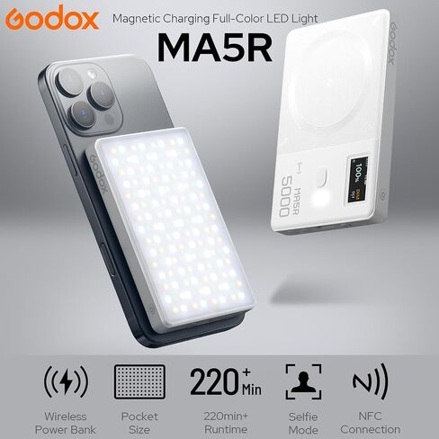 GODOX MA5R RGB LED Phone Light,Magnetic Charging Full-Color Mini On Camera Video Lights,Selfie Lighting for Photography/TikTok/Vlog/Video in Saudi Arabia