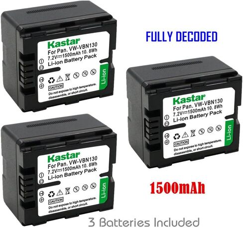 Kastar Battery (3-Pack) for Panasonic VW-VBN130 Work with Panasonic HC-X800 HC-X900 HC-X900M HC-X910 HC-X920 HC-X920M HDC-HS900 HDC-SD800 HDC-SD900 HDC-TM900 Cameras in Saudi Arabia