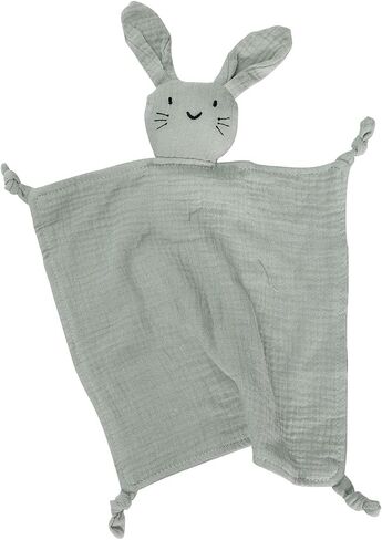 Organic Cotton Muslin Bunny Lovey Blanket, Soft & Breathable Security Blanket for Newborns, Unique Baby Gifts for Boys and Girls (Bunny-Khaki) in Saudi Arabia