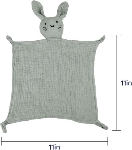 Organic Cotton Muslin Bunny Lovey Blanket, Soft & Breathable Security Blanket for Newborns, Unique Baby Gifts for Boys and Girls (Bunny-Khaki) in Saudi Arabia