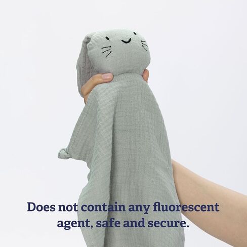 Organic Cotton Muslin Bunny Lovey Blanket, Soft & Breathable Security Blanket for Newborns, Unique Baby Gifts for Boys and Girls (Bunny-Khaki) in Saudi Arabia