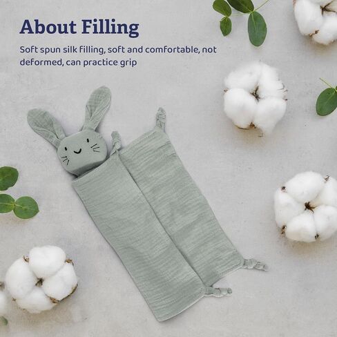 Organic Cotton Muslin Bunny Lovey Blanket, Soft & Breathable Security Blanket for Newborns, Unique Baby Gifts for Boys and Girls (Bunny-Khaki) in Saudi Arabia