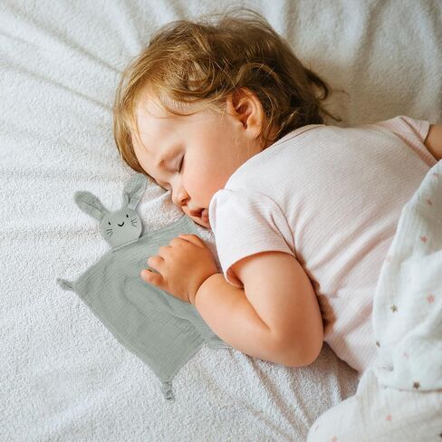 Organic Cotton Muslin Bunny Lovey Blanket, Soft & Breathable Security Blanket for Newborns, Unique Baby Gifts for Boys and Girls (Bunny-Khaki) in Saudi Arabia
