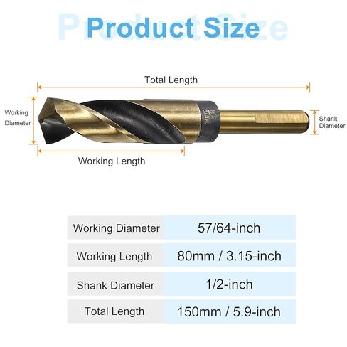 HARFINGTON 57/64" Twist Drill Bit 4341 High-Speed Steel, 1/2" Tri-Edge Shank, Black & Gold Coated, 135° Point for Metal & Wood Drilling in Saudi Arabia