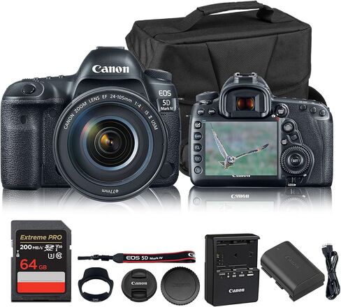 Canon EOS 5D Mark IV DSLR Camera with EF 24-105mm f/4L is II USM Lens | Full-Frame 30.4MP, 4K Video, Dual Pixel CMOS AF | Professional Photography Kit (1483C010) + Canon Shoulder Bag + 64GB Card in Saudi Arabia