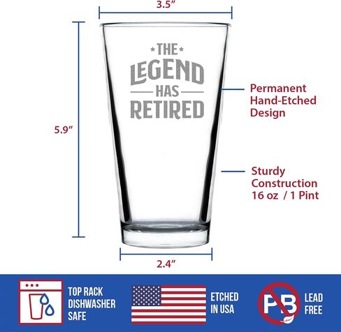 The Legend Has Retired - Pint Glass for Beer - Funny Retirement Gifts for Boss or Coworkers - 16 Oz in Saudi Arabia