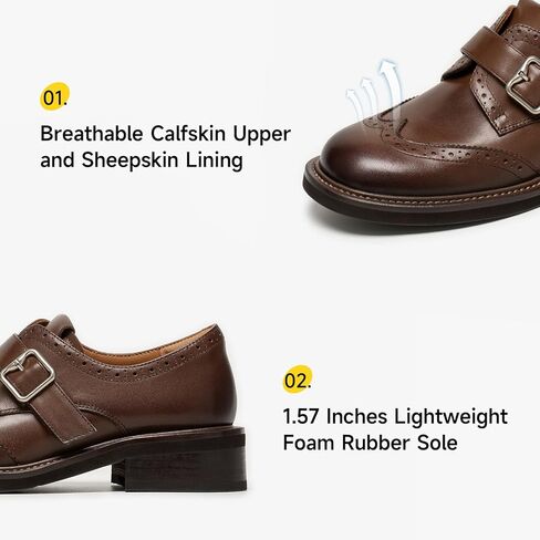 Beau اليوم متسكعون جلدي للنساء ، وجناح الجناحين أكسفورد ، وأحذية Monk Strap Business Oxford ، و Brogue Mid Heel Dary Casual Business Oxfords in Kuwait