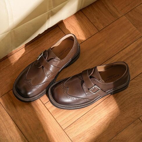 Beau اليوم متسكعون جلدي للنساء ، وجناح الجناحين أكسفورد ، وأحذية Monk Strap Business Oxford ، و Brogue Mid Heel Dary Casual Business Oxfords in Kuwait