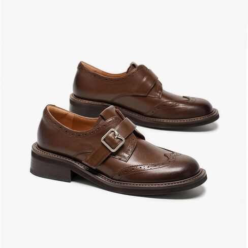 Beau اليوم متسكعون جلدي للنساء ، وجناح الجناحين أكسفورد ، وأحذية Monk Strap Business Oxford ، و Brogue Mid Heel Dary Casual Business Oxfords in Kuwait