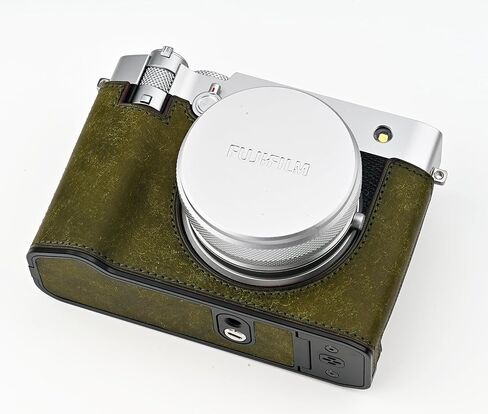 الكاميرا المصنوعة يدويًا للكاميرا المصنوعة يدويًا لفرقة Fujifilm GFX100RF/FUJIFILM GFX100RF CASE - طبقة أعلى جسم البقر + لوحة قاعدة معدنية (أخضر غير لامع) in Kuwait