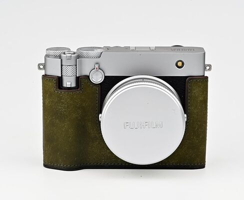 الكاميرا المصنوعة يدويًا للكاميرا المصنوعة يدويًا لفرقة Fujifilm GFX100RF/FUJIFILM GFX100RF CASE - طبقة أعلى جسم البقر + لوحة قاعدة معدنية (أخضر غير لامع) in Kuwait