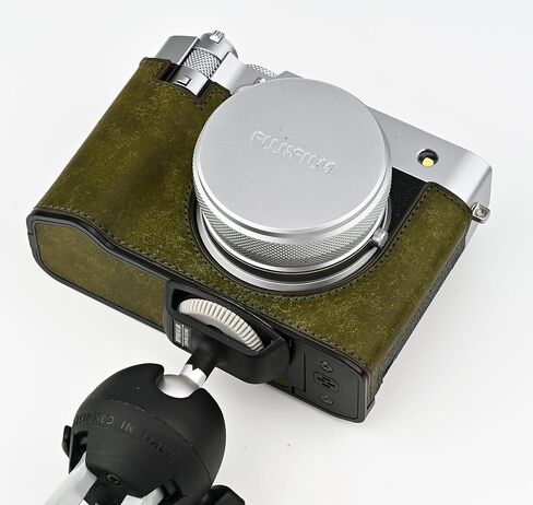 الكاميرا المصنوعة يدويًا للكاميرا المصنوعة يدويًا لفرقة Fujifilm GFX100RF/FUJIFILM GFX100RF CASE - طبقة أعلى جسم البقر + لوحة قاعدة معدنية (أخضر غير لامع) in Kuwait