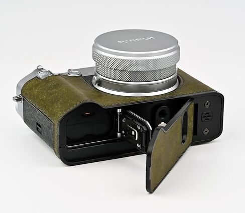 الكاميرا المصنوعة يدويًا للكاميرا المصنوعة يدويًا لفرقة Fujifilm GFX100RF/FUJIFILM GFX100RF CASE - طبقة أعلى جسم البقر + لوحة قاعدة معدنية (أخضر غير لامع) in Kuwait