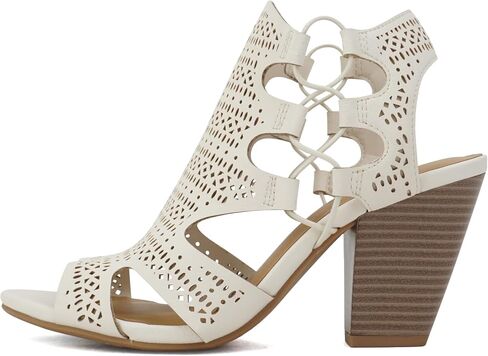 Soda Zuka ~ Women Open Toe Laser Cut High Heel Sandal with Adjustable Ankle Strap in Saudi Arabia