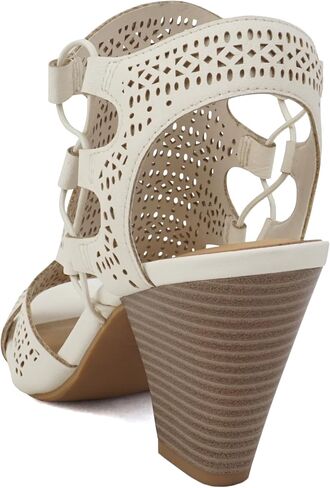 Soda Zuka ~ Women Open Toe Laser Cut High Heel Sandal with Adjustable Ankle Strap in Saudi Arabia