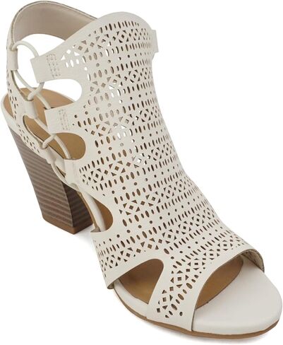 Soda Zuka ~ Women Open Toe Laser Cut High Heel Sandal with Adjustable Ankle Strap in Saudi Arabia