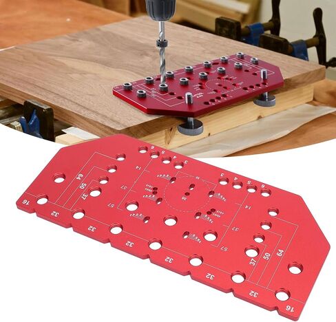Shelf Pin Jig and Hinge Jig, Aluminum Alloy Cabinet Shelf Hole Drilling Jig Woodworking Hardware Jig Drill Guid e with 1/4 Inch 5mm Drill Bits for Straight Holes in Saudi Arabia