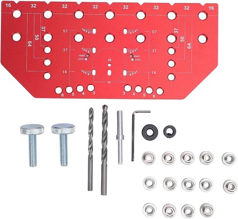 Shelf Pin Jig and Hinge Jig, Aluminum Alloy Cabinet Shelf Hole Drilling Jig Woodworking Hardware Jig Drill Guid e with 1/4 Inch 5mm Drill Bits for Straight Holes in Saudi Arabia