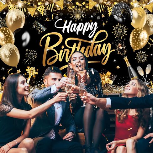 Mocsicka عيد ميلاد سعيد خلفية عيد ميلاد أسود وذهبي زخارف حفلة زخارف الحفل الخلفية للرجال نساء (أسود ، 6 × 3.6 قدم) in Saudi Arabia
