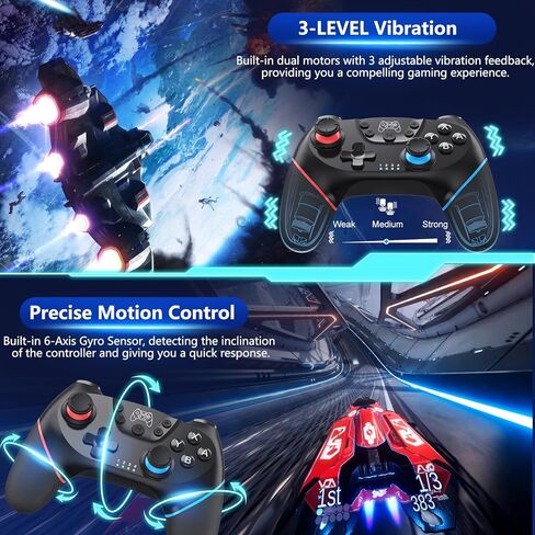 وحدة تحكم التبديل اللاسلكية CuleedTec، وحدة تحكم Switch Pro متوافقة مع Switch/Lite/OLED، لوحة تحكم عن بعد للتبديل مع جيروسكوب 6 محاور، محرك مزدوج، تنبيه وتوربو - إصدار جديد 2023 in Kuwait