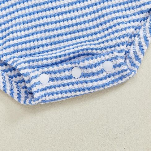 Baby Boy Girl 1st Birthday Outfit Football ONE Striped Print Waffle Romper Long Sleeve Fall Jumpsuit Onesie in Kuwait