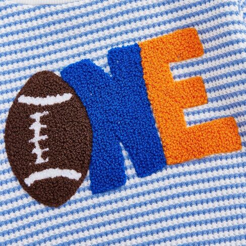 Baby Boy Girl 1st Birthday Outfit Football ONE Striped Print Waffle Romper Long Sleeve Fall Jumpsuit Onesie in Kuwait