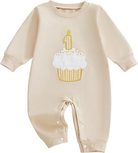 GOOCHEER First Birthday Baby Boy Outfit Fall 1 Cake Embroidery Ruffle Long Sleeve Romper Jumpsuit Cake Smash Clothes in Saudi Arabia