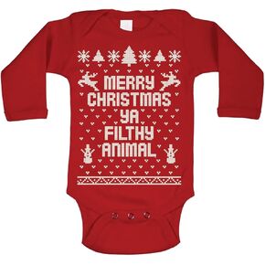 Ya Filthy Animal Merry Christmas Ugly Christmas Sweater Contest Party Baby Long Sleeve One Piece in Saudi Arabia