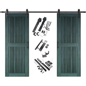 Homacer Royal Pine 48 in. x 80 in. Vertical Stripe Design Two Barn Door with Non-Bypass Installation Hardware Kit, 18ft Track, Interior use only in Saudi Arabia