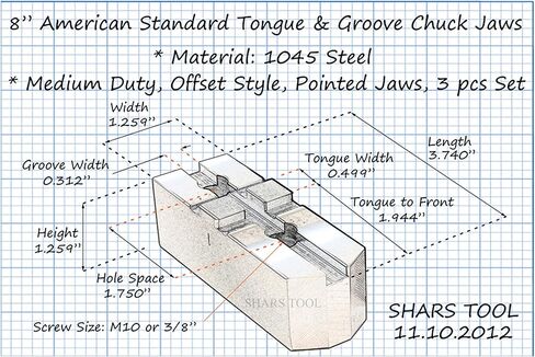 Shars 8" x 1.259" Tongue & Groove Soft Steel Jaw Pointed Chuck Jaw 202-6256 M) in Saudi Arabia